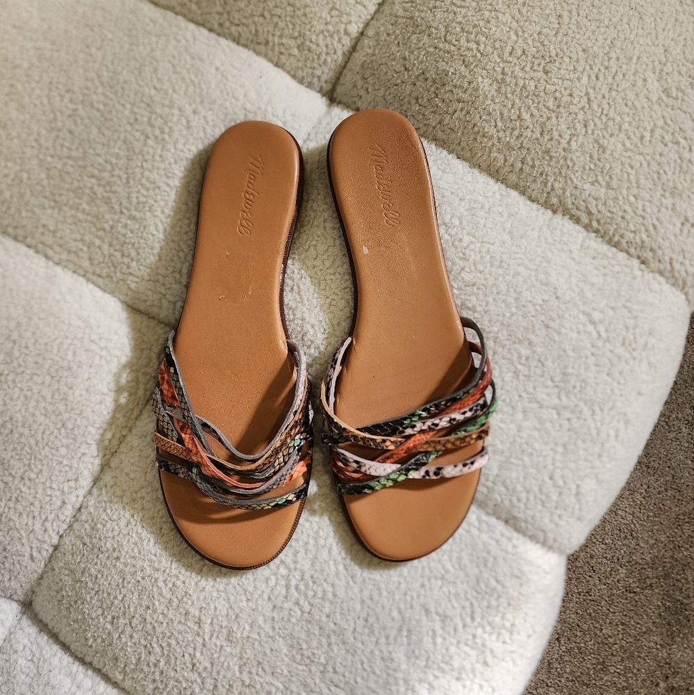 Madewell The Tracie CrissCross Slide Sandals in Snake Embossed Leather